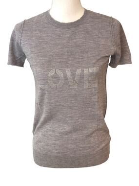 + Beryll 100% Cashmere Sweater Grey With Crystal Love Short Sleeve Small